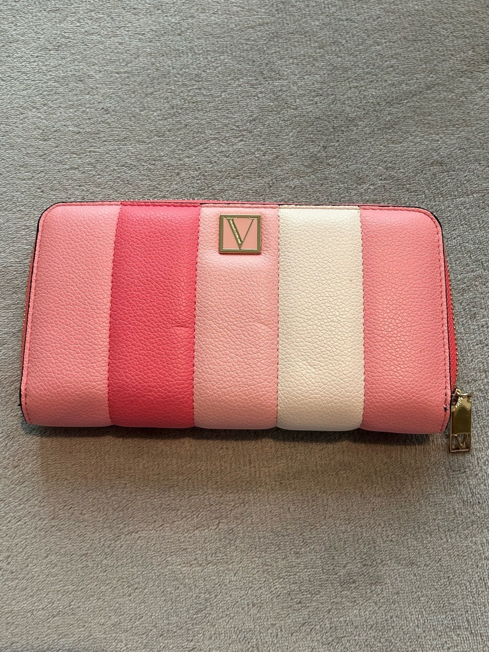 Victoria's Secret Pink & Cream Striped Zip Wallet